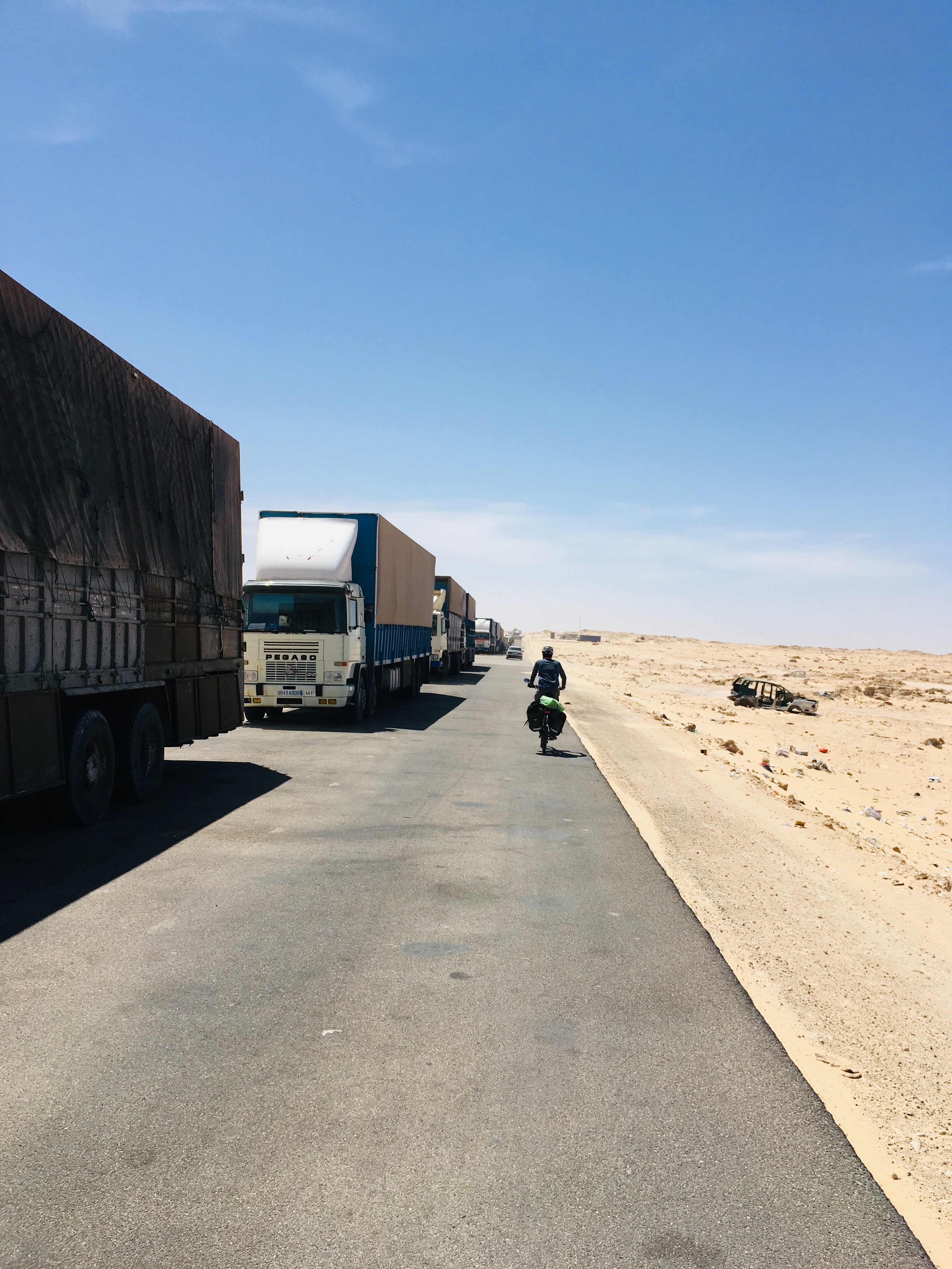 Trucks waiting to get in morrocco - no man’s land