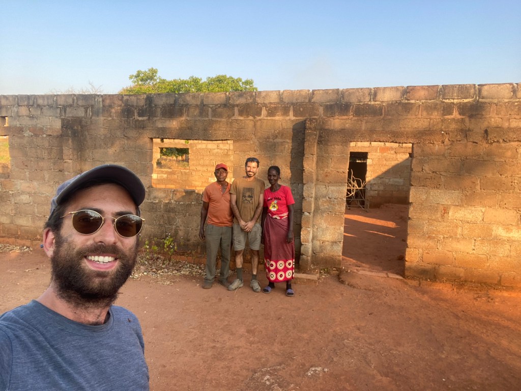 Javi and Gaspard in front of the church that prince is building 