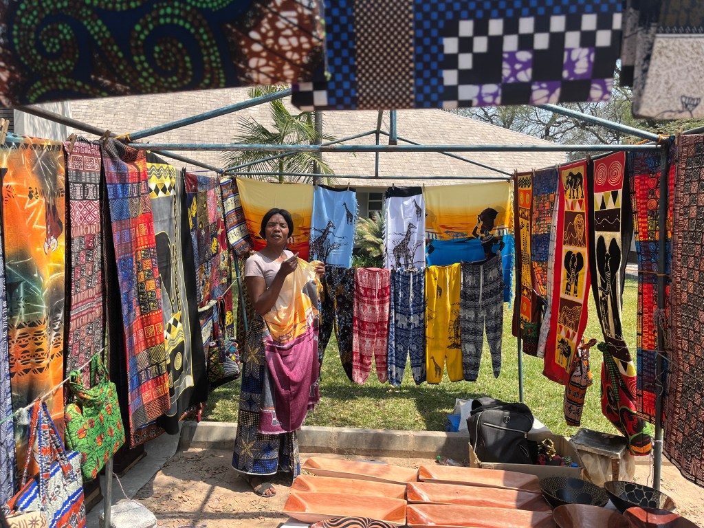 Textiles offered at the art market in Lusaka 