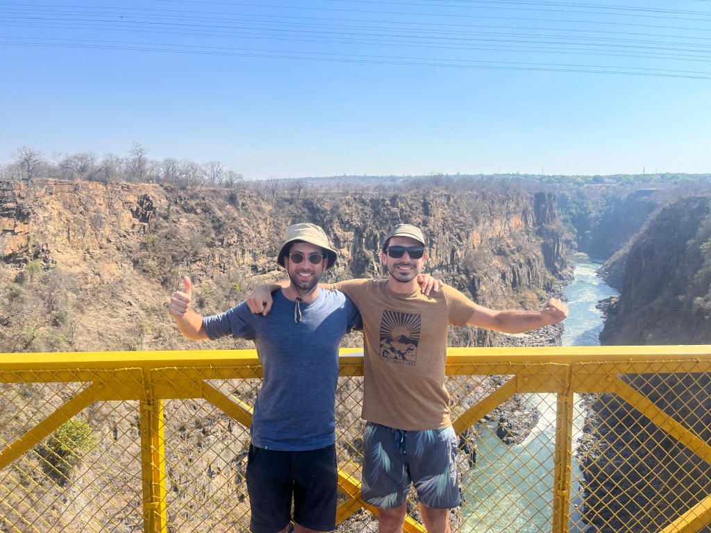 Two cyclist from the border bridge between Zambia and Zimbabwe 