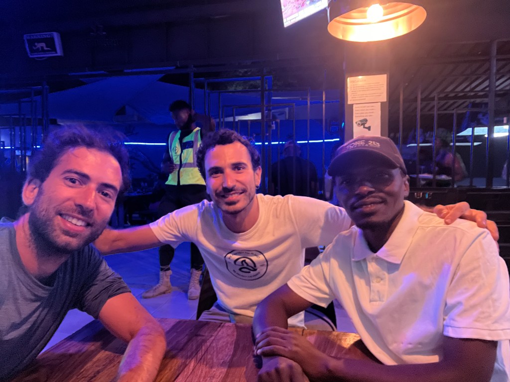 Two cyclist and their couchsurfer in Livingstone zambia