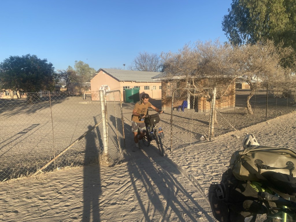 Javi leaving the school in Sehithwa