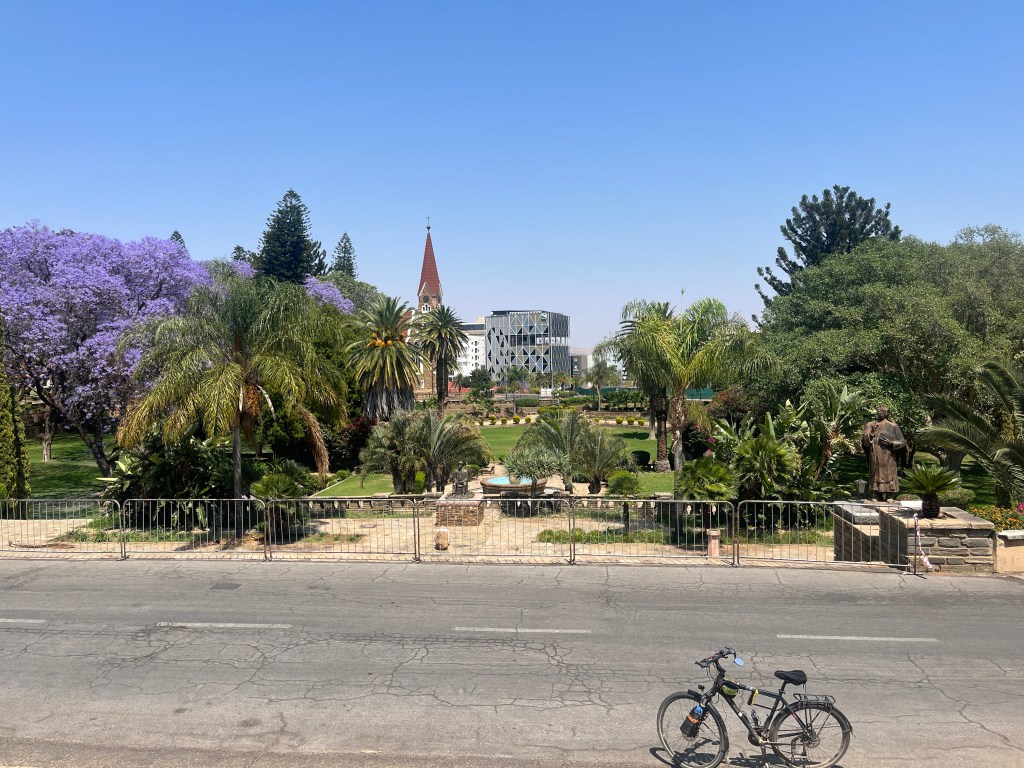 Parlement garden with a bicycle in Windhoek 