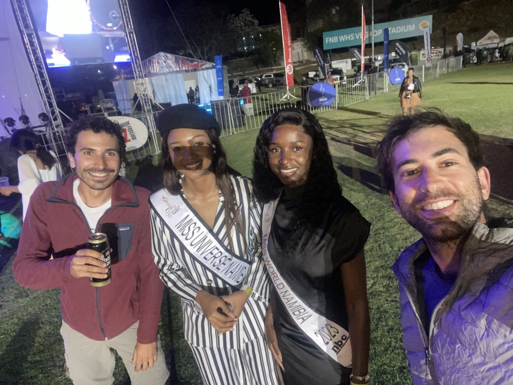 Two cyclist with miss universe and miss world Namibia 
